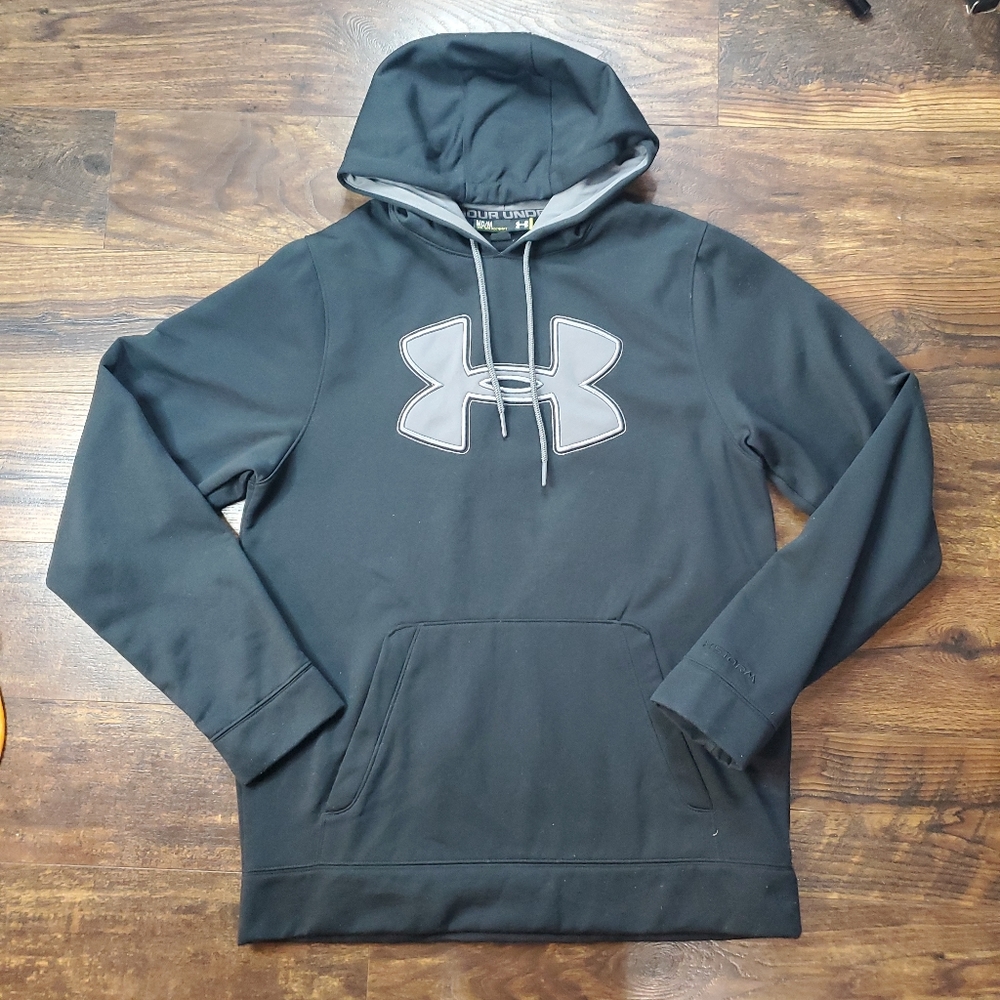 Under Armour Storm Black Gray Logo Pullover Hoodie Mens Size Medium